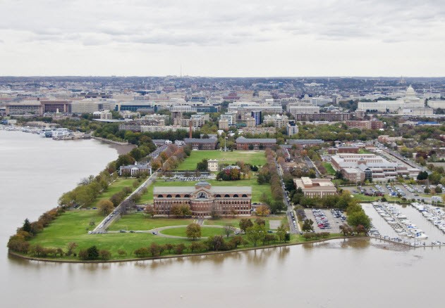 Overview of Fort Lesley J. McNair with the Theodore Roosevelt Hall in foreground (http://www.ndu.edu/)