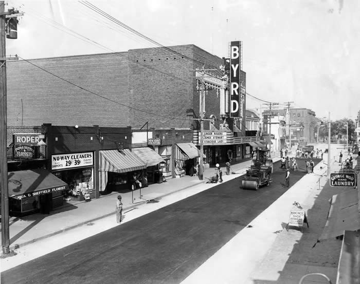 New road paved in front of Byrd Theatre soon after it was completed