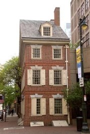 Declaration House, a historic reconstruction of Graff House, where Thomas Jefferson wrote the Declaration of Independence (image from Historic Marker Database)