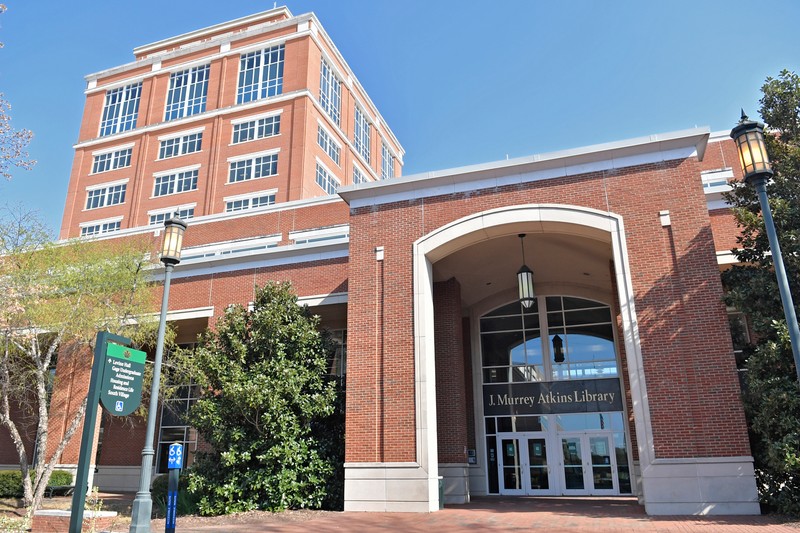 The main entrance to J. Murrey Atkins Library, 2021