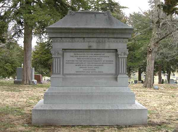 This monument honors the victims of the raid and can be found in Oak Hill Cemetery.