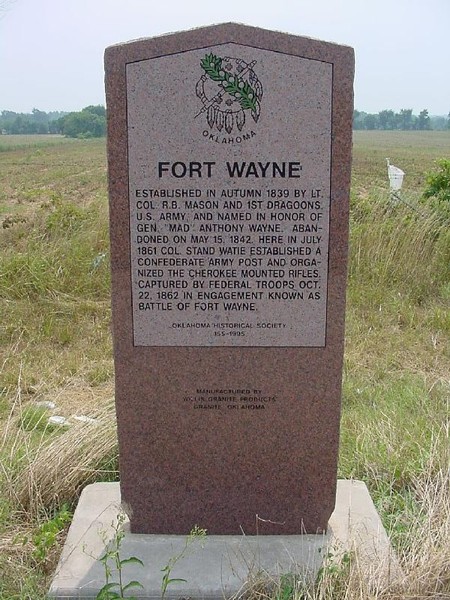 Col. Stand Watie established a Confederate army post and organized the Cherokee Mounted Rifles in the Battle of Old Fort Wayne.