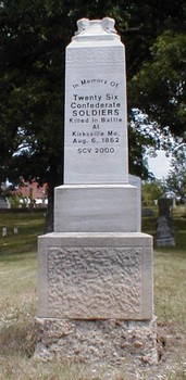 This memorial in Forest Llewellyn Cemetery (four blocks west of the marker) was created to mark the final resting place of the executed Confederates who violated the terms of their parole.