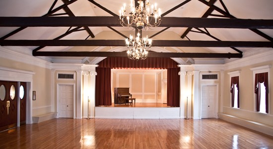 Village Hall interior, ballroom (image from Framingham Historical Society)