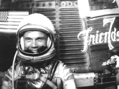 John Glenn in front of Friendship 7