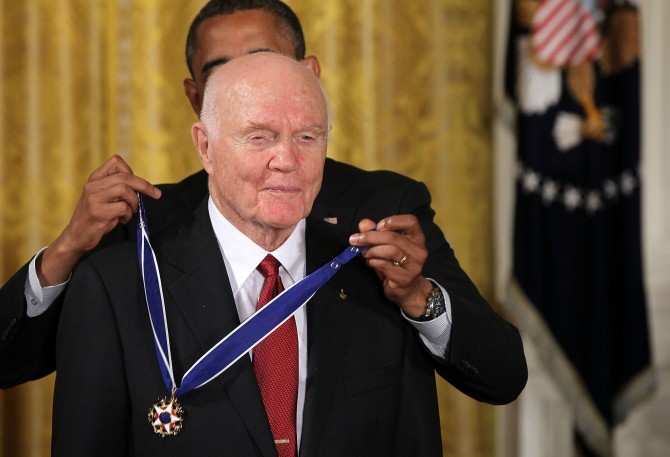 President Obama giving Glenn the Presidential Medal of Freedom in 2012