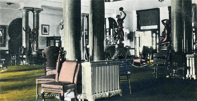 Retouched photo with color of the Sitting Room and Rotunda. Circa 1904