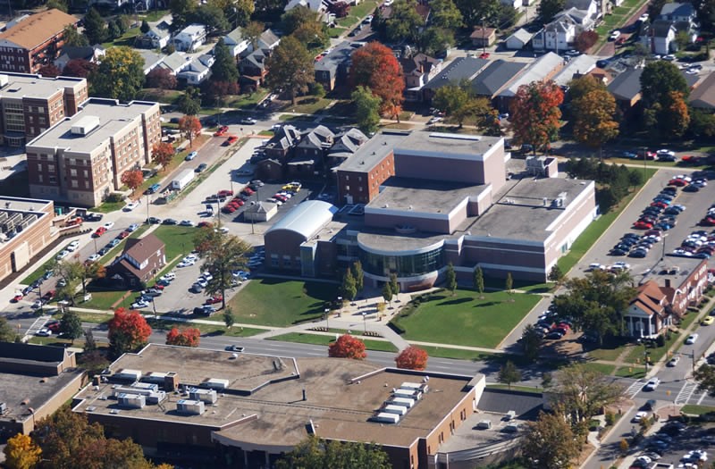 Aerial view of the performing arts complex.