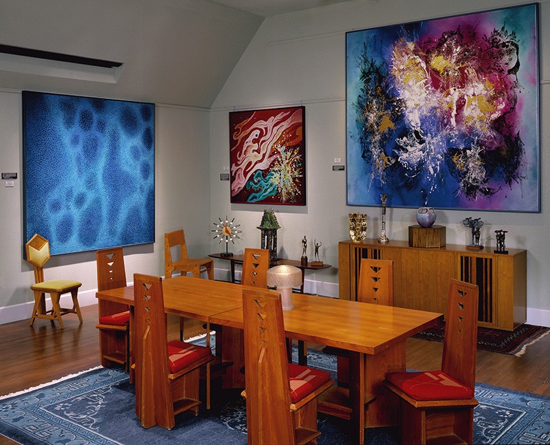 Display featuring a table by Frank Lloyd Wright (image from the Kirkland Museum)