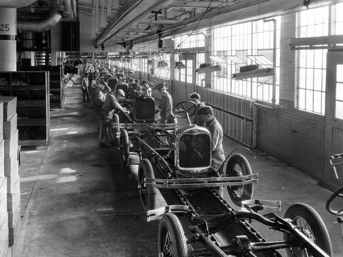 The assembly line inside the plant