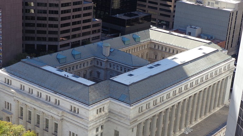 Overhead shot of the courthouse.