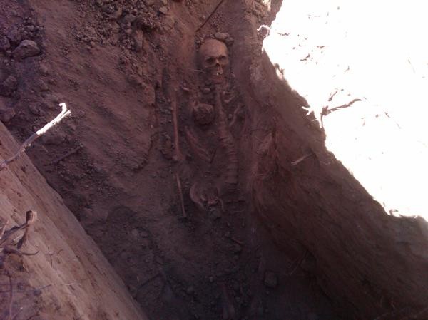 Skeletal remains uncovered in Cheesman Park in 2012 (image from The Denver Post)