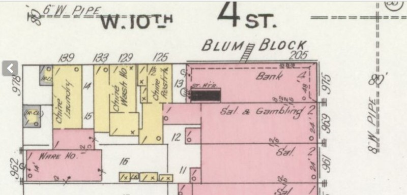 Bank in Central Hotel Building on 1910 Sanborn Fire Insurance Map (Sanborn Map Company p.7)