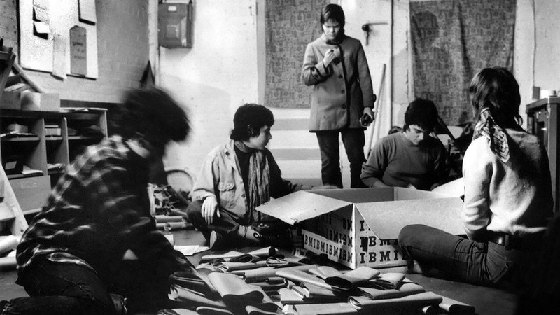 Members and volunteers mailing out newspapers at the rowhouse in 1972.