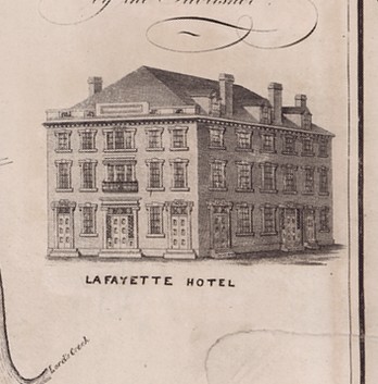 Rendering of the original Lafayette Hotel from the 1825 map.