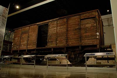 One of the only camp boxcars left, on display at the museum