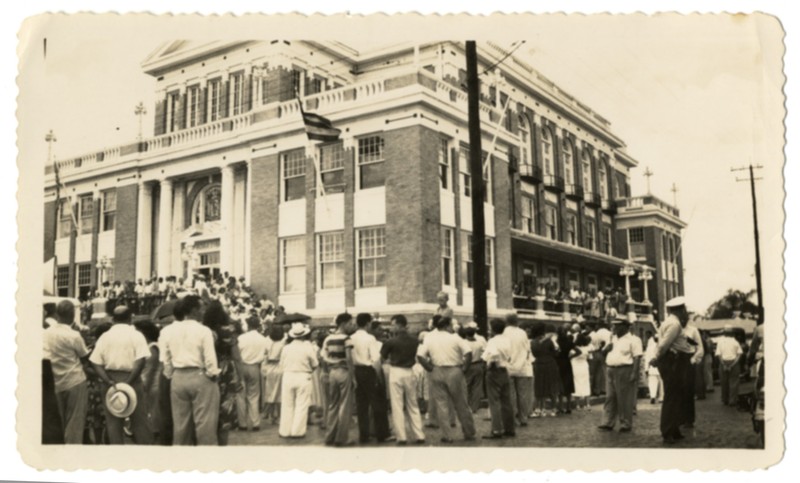 Crowds gather outside of the Club in this 1940s photo