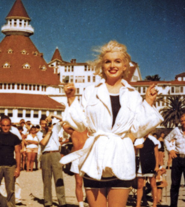 Marilyn Monroe during filming of Some Like It Hot at the Hotel del Coronado, circa 1958.
