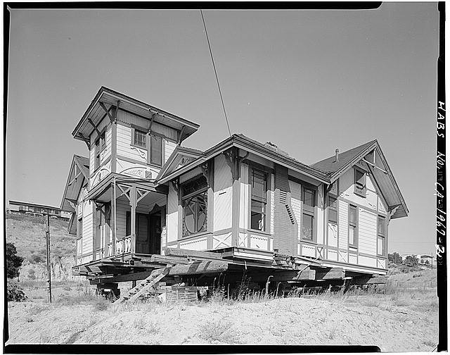 The Sherman-Gilbert House circa 1969 after it was moved to its new location after being saved from demolition. Notice it is still on lifts while waiting for new foundation to be built. Photo courtesy of the Library of Congress.