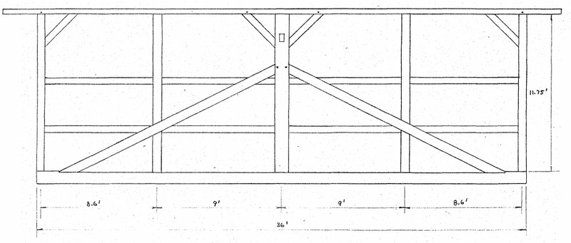 Architectural sketch of a kingpost truss in the bridge