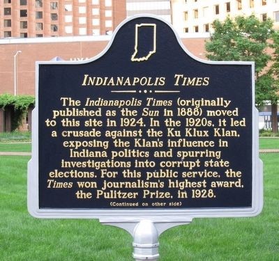 Indianapolis Times Historic Marker - Side 1 (image from Historical Marker Database)