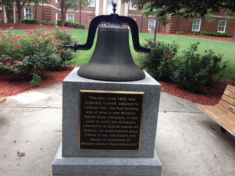 This bell was first used to call students of the Slater Industrial and State Normal School to important events. It is now located on the campus of Winston-Salem State University.
