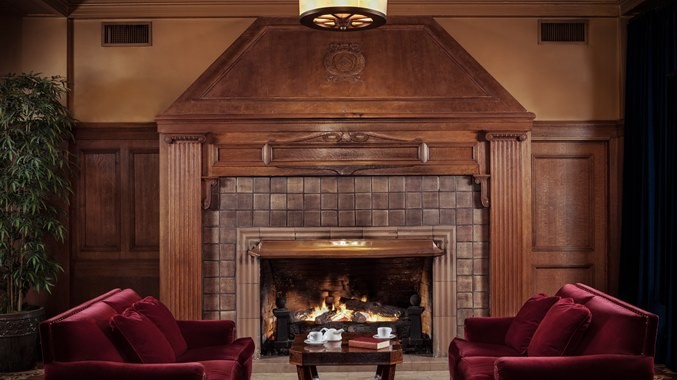 Interior View Showing the Copper Fireplace 