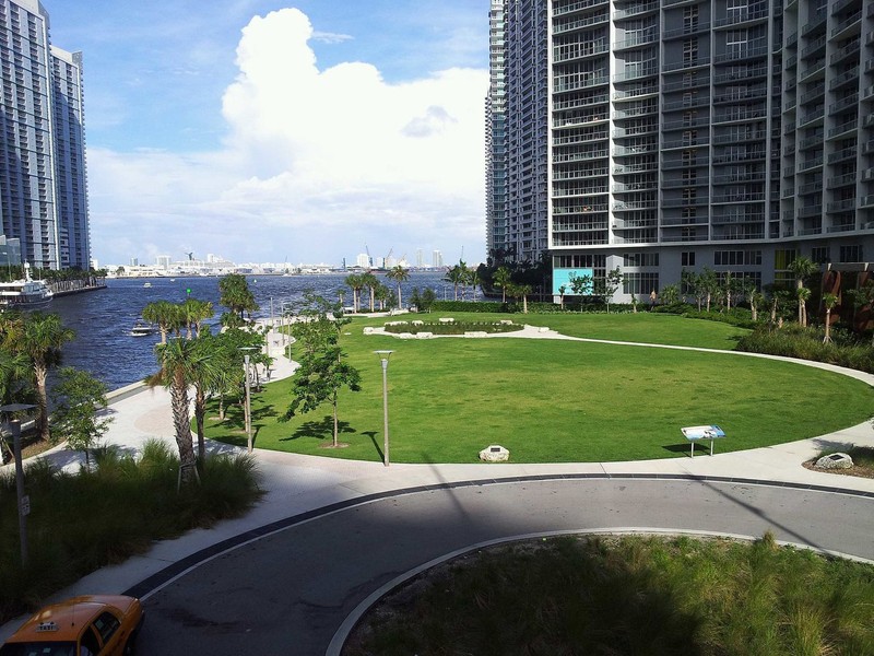 Miami Circle Park opened in 2011 and helps preserve and interpret the archaeological and historical significance of Miami Circle and Brickell Point. Wikimedia Commons. 