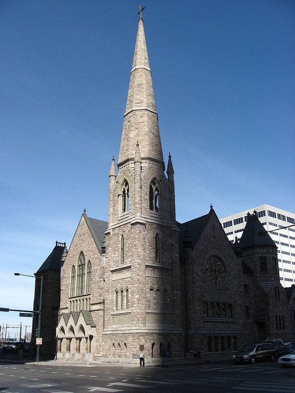 Trinity United Methodist Church, completed in 1888, stands at the corner of 18th Avenue and Broadway.