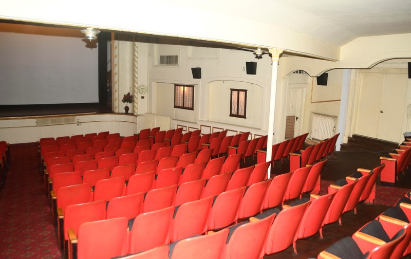 Looking from seating under the balcony toward the stage