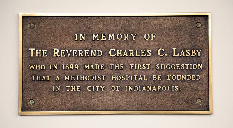 Plaque recognizing Charles Lasby, who was the first to recommend a hospital in Indianapolis