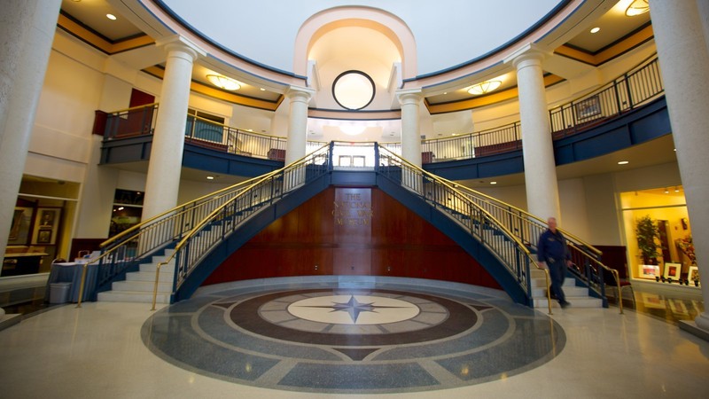 The museum's grand lobby with imperial staircase and inlaid compass rose.