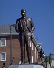 This statue of Urban League leader Whitney Young is part of a recent campus tradition where students rub the shoes of the civil rights leader for good luck before an exam. 