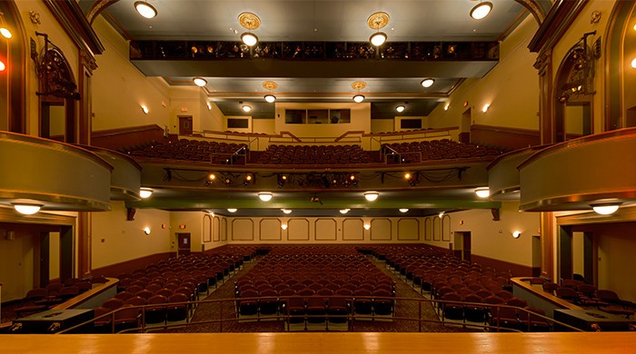 The interior of the restored theater from the perspective of the stage.