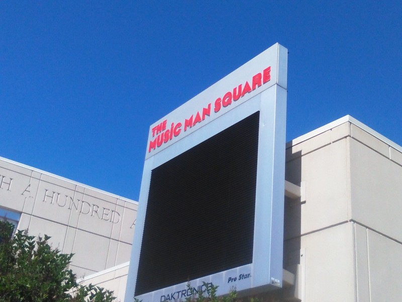 Information board that is outside of Music Man Square.