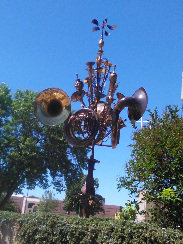 The trombones outside of Music Man Square that represents the song "76 Trombones." 