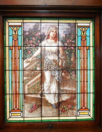 The beautiful stain glass of St. Cecelia. This is a "blessed mistake" piece of art. One of the panels is flipped upside down. This is done to show that nothing is perfect except God. 