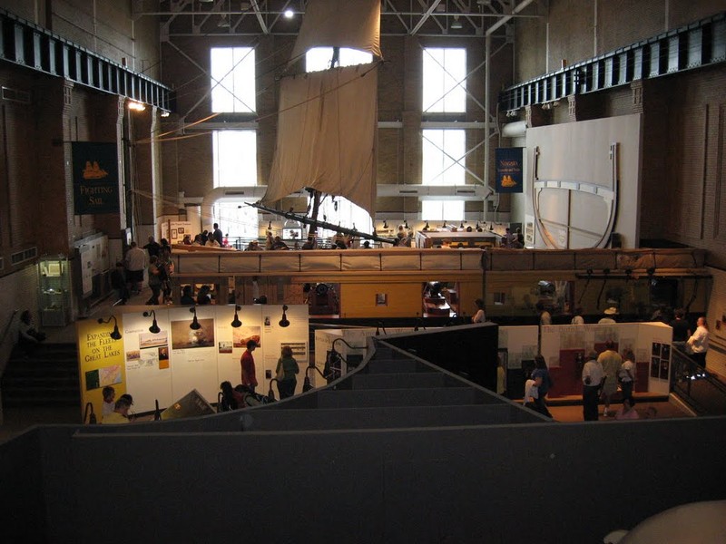 An overhead photo of the display space within the museum.