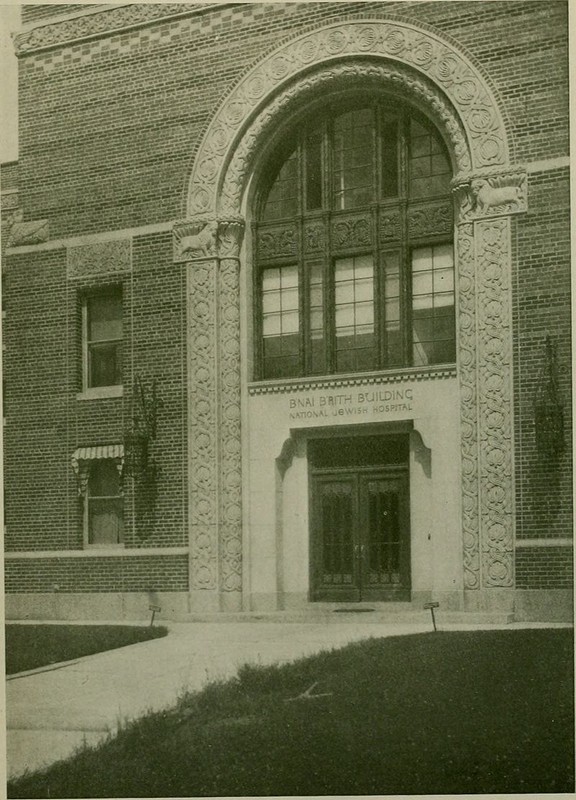 The Romanesque Revival facade of the newly built B'nai B'rith building photographed for The Architect and Engineer, 1930.