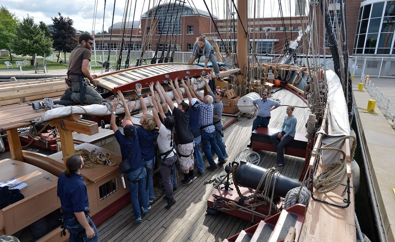 Learning square-rig sailing on the deck of the Niagara.