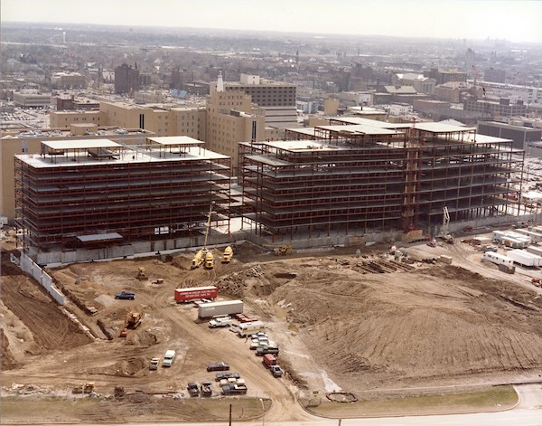 The frame of West Tower being constructed