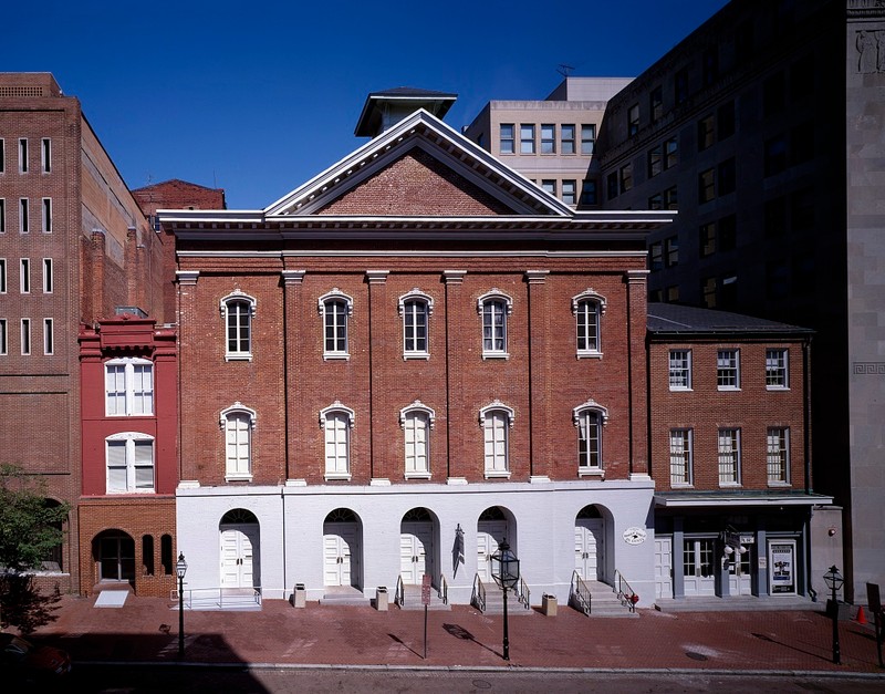 Caption:  Ford's Theater (center) and the Star Saloon (right).  Lincoln's assassin, John Wilkes Booth, is believed to have entered the Theater through the passageways connected to Saloon.