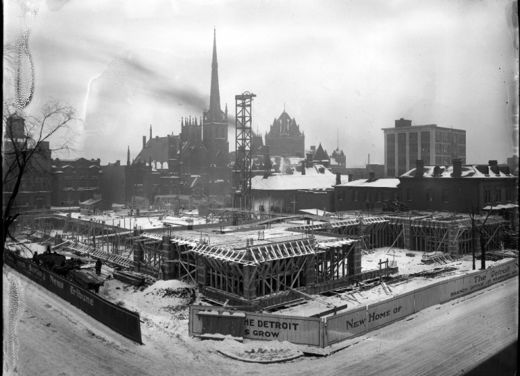 Construction of the Detroit News Building (image from University of Michigan)