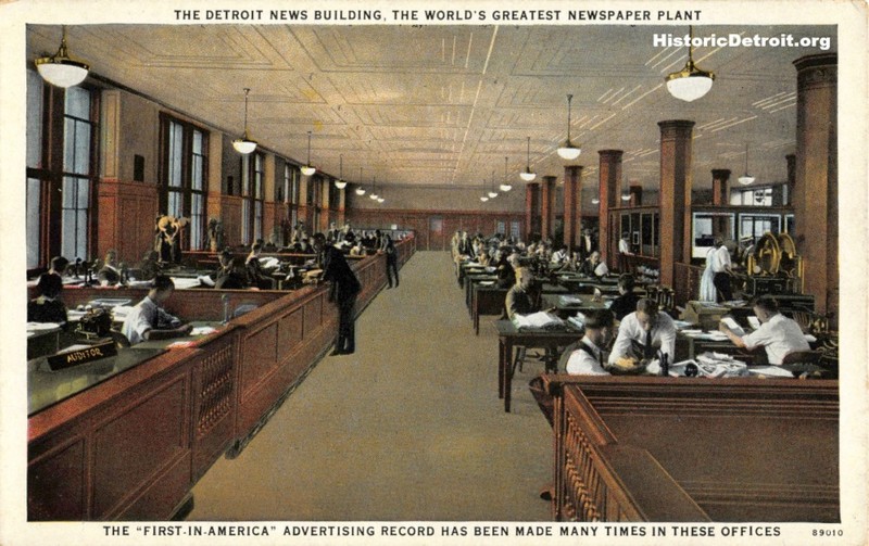 Advertising department depicted in a historic postcard  (image from Historic Detroit)