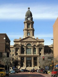 Daytime view of main entrance. The courthouse is widely-recognized for being featured in the television series: "Walker, Texas Ranger."