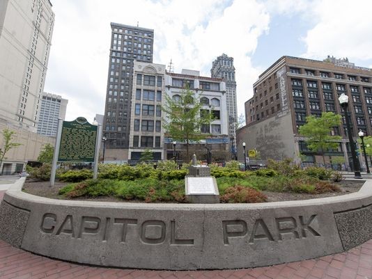 Both markers are within Capitol Park in downtown Detroit (image from Detroit News)