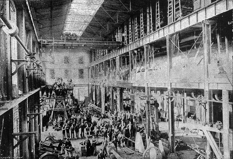 Machine shop of the Dry Dock Engine Works, 1894 (image from Wikimedia Commons)