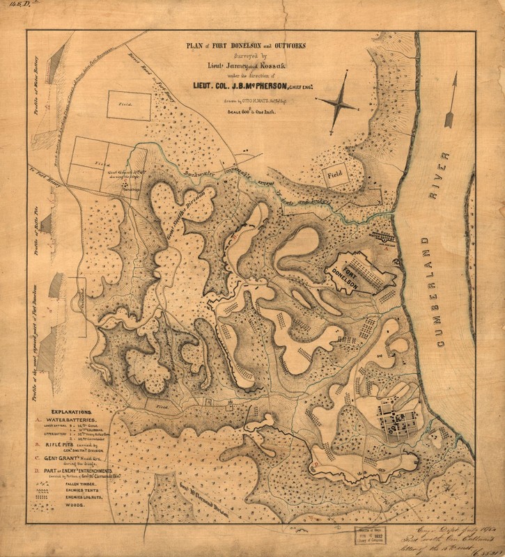 Battlefield map of the Battle of Fort Donelson 