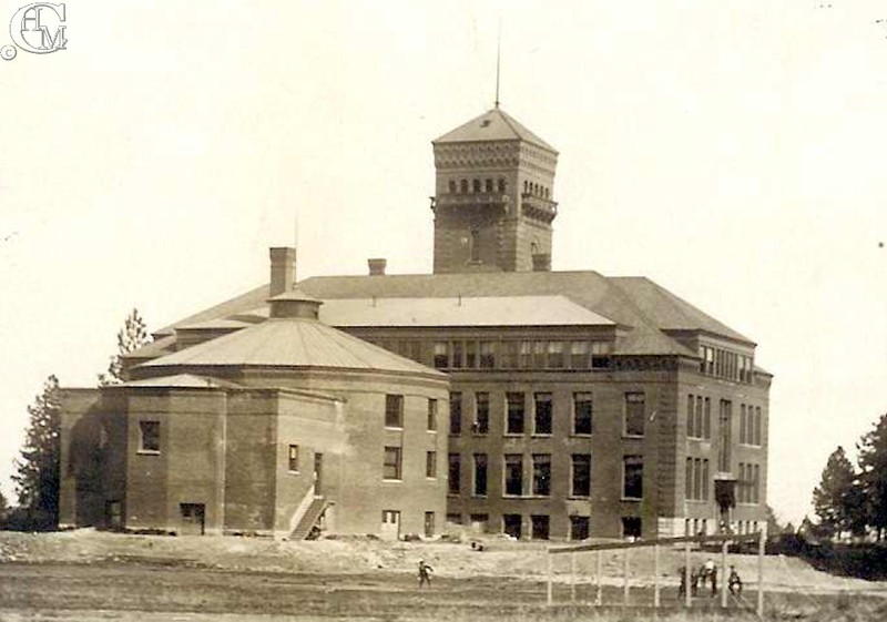 The rear view of the building