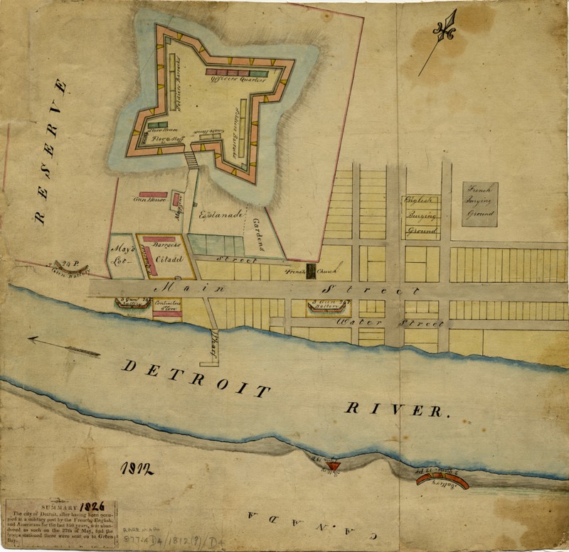 Detroit in 1812, when the town was captured by the British in June only to be recaptured by the Americans again a year later and renamed Fort Shelby